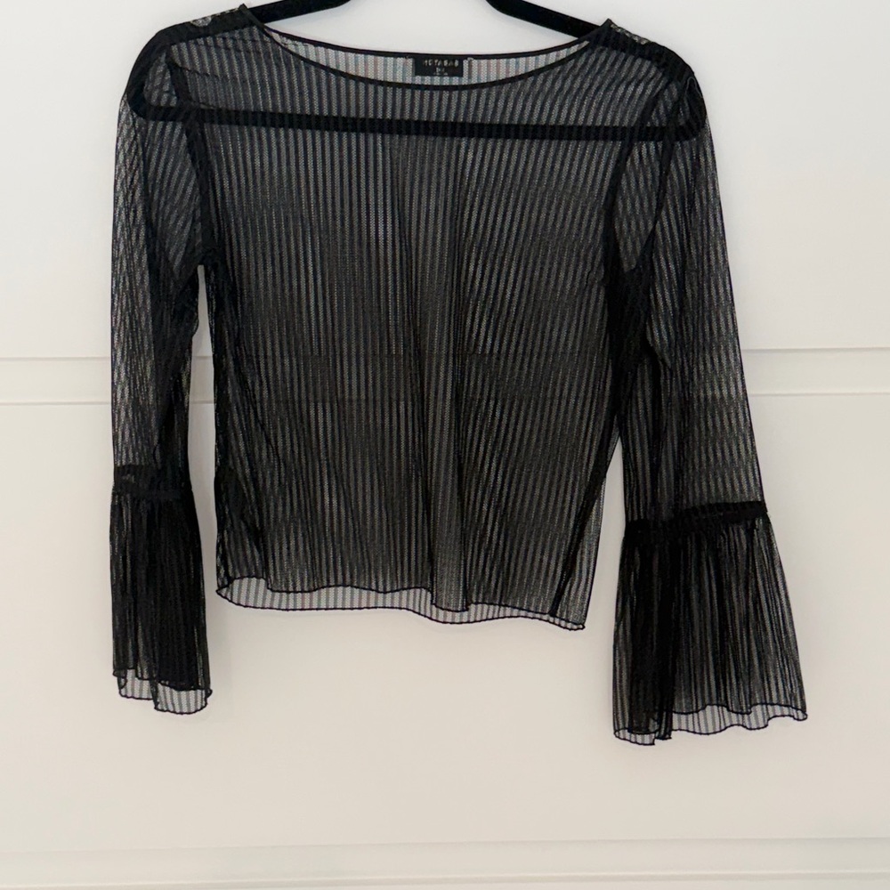 Babaton Sheer Black Blouse with Stripes